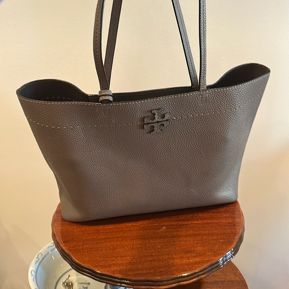 Tory Burch Gray Leather Tote Bag